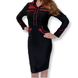Katakomb 50s June Carter Western Country Cowgirl Pencil Dress Black red